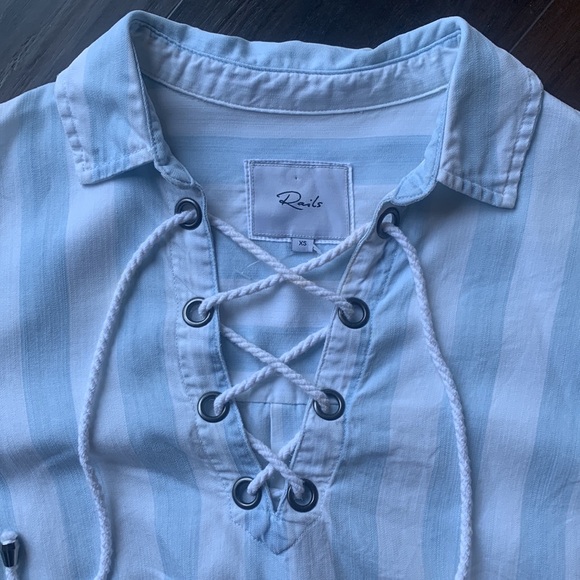 Rails Uli block stripe shirt, size XS, light blue and white, long sleeve - Picture 4 of 4
